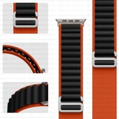 Apple Watch 49mm Ultra Seri Uyumlu Frost Alpine Loop Kordon Turuncu-Siyah