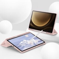 Samsung Galaxy Tab S9 Fe Plus X610 12.4 İnç Kılıf Premium Silikon Kalem Bölmeli Smart Case Pembe