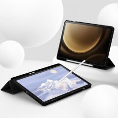 Samsung Galaxy Tab S9 Fe Plus X610 12.4 İnç Kılıf Premium Silikon Kalem Bölmeli Smart Case Siyah