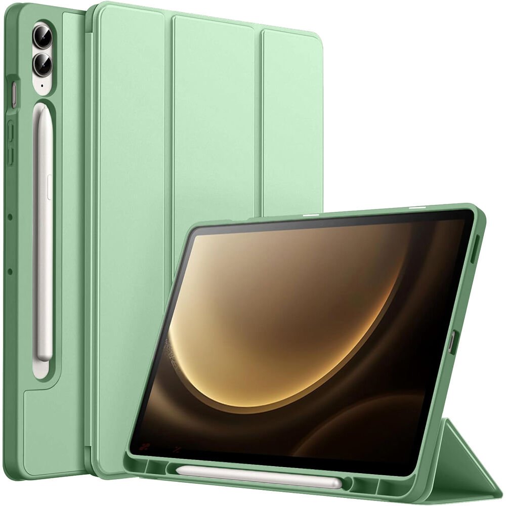Samsung Galaxy Tab S9 Fe Plus X610 12.4 İnç Kılıf Premium Silikon Kalem Bölmeli Smart Case Yeşil