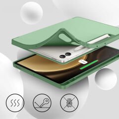 Samsung Galaxy Tab S9 Fe Plus X610 12.4 İnç Kılıf Premium Silikon Kalem Bölmeli Smart Case Yeşil