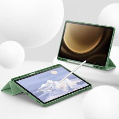 Samsung Galaxy Tab S9 Fe Plus X610 12.4 İnç Kılıf Premium Silikon Kalem Bölmeli Smart Case Yeşil