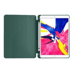Apple iPad 7.Nesil 10.2 İnç 2019 Uyumlu Üçgen Katlanabilir Kalemlikli Standlı Akıllı Kılıf Haki - Haki