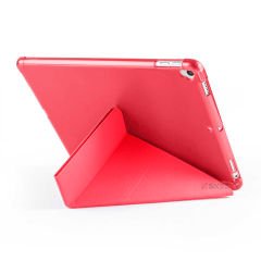 Apple iPad 7.Nesil 10.2 İnç 2019 Uyumlu Üçgen Katlanabilir Kalemlikli Standlı Akıllı Kılıf Kırmızı - Kırmızı