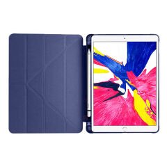 Apple iPad 7.Nesil 10.2 İnç 2019 Uyumlu Üçgen Katlanabilir Kalemlikli Standlı Akıllı Kılıf Lacivert - Lacivert