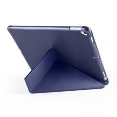 Apple iPad 7.Nesil 10.2 İnç 2019 Uyumlu Üçgen Katlanabilir Kalemlikli Standlı Akıllı Kılıf Lacivert - Lacivert