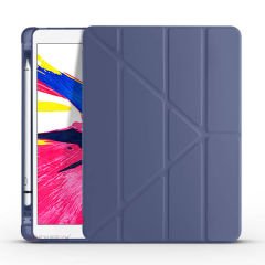 Apple iPad 7.Nesil 10.2 İnç 2019 Uyumlu Üçgen Katlanabilir Kalemlikli Standlı Akıllı Kılıf Lavanta - Lavanta