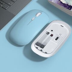 Tüm Apple Macbook İle Uyumlu Pilli Sessiz Mouse Bluetooth Kablosuz Mouse Fare Mavi
