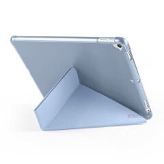 Apple iPad 7.Nesil 10.2 İnç 2019 Uyumlu Üçgen Katlanabilir Kalemlikli Standlı Akıllı Kılıf Mavi - Mavi