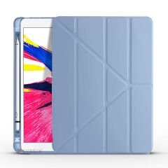 Apple iPad 7.Nesil 10.2 İnç 2019 Uyumlu Üçgen Katlanabilir Kalemlikli Standlı Akıllı Kılıf Mavi - Mavi