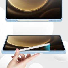 Samsung Galaxy Tab S9 Plus X810 12.4 İnç Kılıf Premium Silikon Kalem Bölmeli Smart Case Mavi