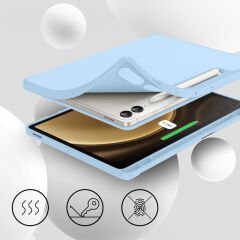 Samsung Galaxy Tab S9 Plus X810 12.4 İnç Kılıf Premium Silikon Kalem Bölmeli Smart Case Mavi