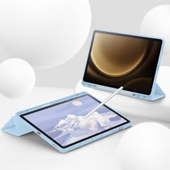 Samsung Galaxy Tab S9 Plus X810 12.4 İnç Kılıf Premium Silikon Kalem Bölmeli Smart Case Mavi