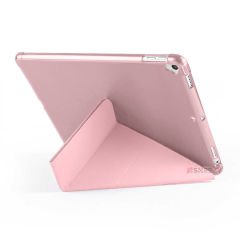 Apple iPad 7.Nesil 10.2 İnç 2019 Uyumlu Üçgen Katlanabilir Kalemlikli Standlı Akıllı Kılıf Pembe - Pembe