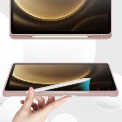 Samsung Galaxy Tab S9 Plus X810 12.4 İnç Kılıf Premium Silikon Kalem Bölmeli Smart Case Pembe