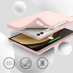 Samsung Galaxy Tab S9 Plus X810 12.4 İnç Kılıf Premium Silikon Kalem Bölmeli Smart Case Pembe