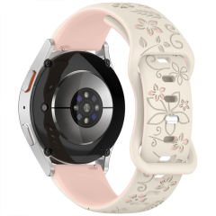 Huawei Watch GT2 GT3 42mm İle Uyumlu FloraFlex Çiçek Desenli Silikon Kordon Açık Pembe
