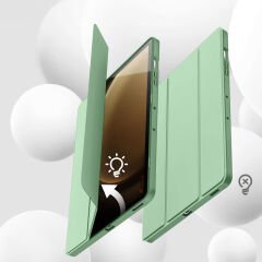Samsung Galaxy Tab S9 Plus X810 12.4 İnç Kılıf Premium Silikon Kalem Bölmeli Smart Case Yeşil