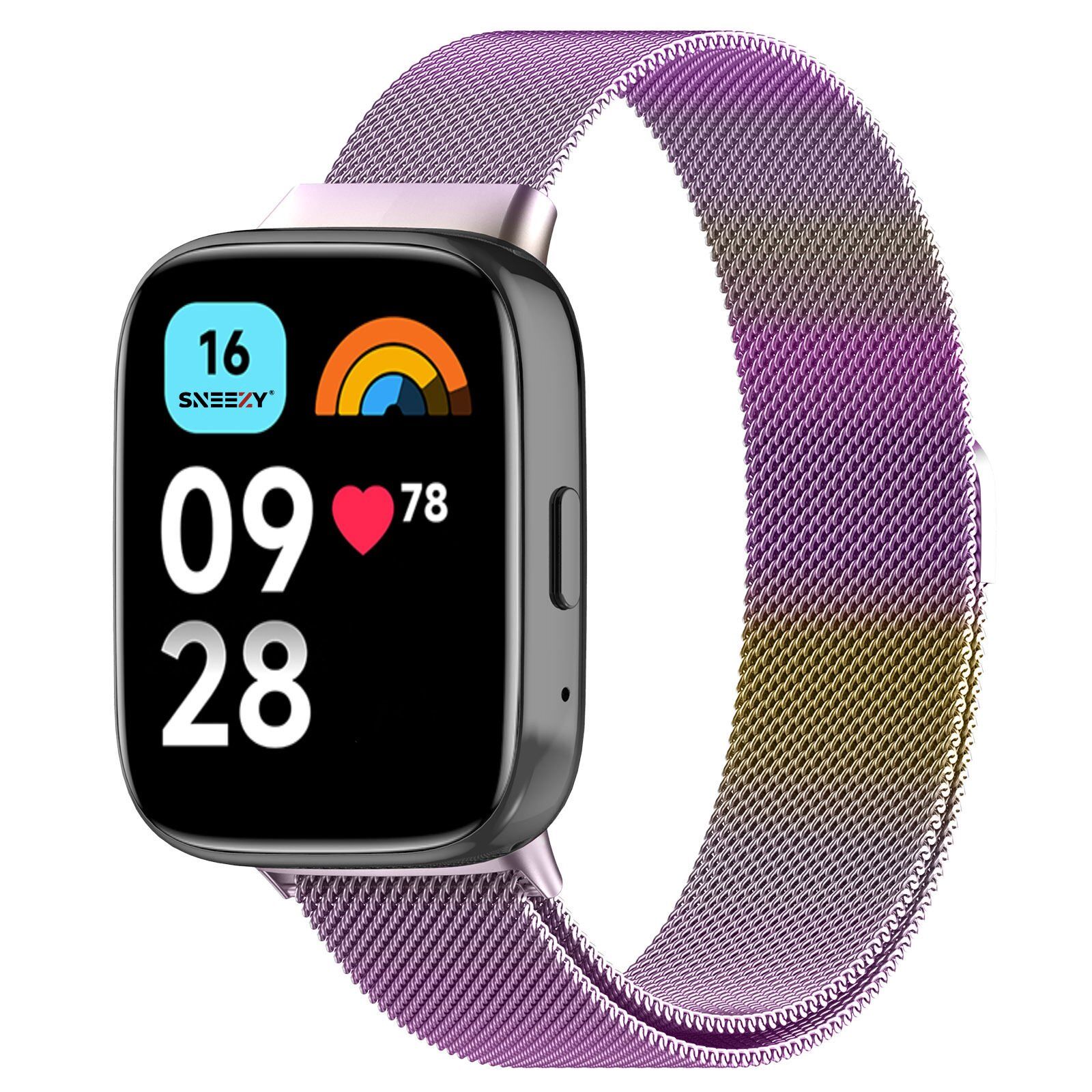 Sneezy Redmi Watch 3 Active İle Uyumlu Metal Hasır Kordon Woven Wire Metal Tasarım Kordon Gökkuşağı