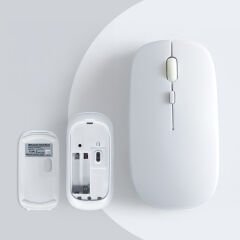 Tüm Xiaomi Tablet İle Uyumlu Pilli Sessiz Mouse Bluetooth Kablosuz Mouse Fare Beyaz