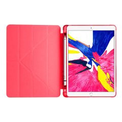 Apple iPad Pro 10.5 / Air 10.5 İnç Uyumlu Üçgen Katlanabilir Kalemlikli Standlı Akıllı Kılıf Kırmızı - Kırmızı