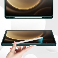 Samsung Galaxy Tab S10 Plus X820 12.4 İnç Kılıf Premium Silikon Kalem Bölmeli Smart Case Haki