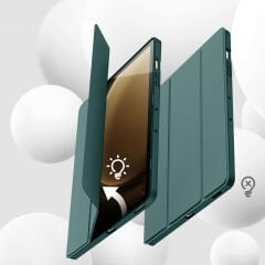 Samsung Galaxy Tab S10 Plus X820 12.4 İnç Kılıf Premium Silikon Kalem Bölmeli Smart Case Haki