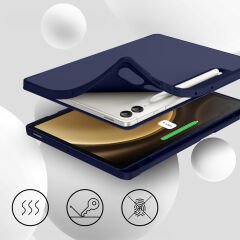 Samsung Galaxy Tab S10 Plus X820 12.4 İnç Kılıf Premium Silikon Kalem Bölmeli Smart Case Lacivert