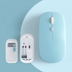 Tüm Xiaomi Tablet İle Uyumlu Pilli Sessiz Mouse Bluetooth Kablosuz Mouse Fare Mavi