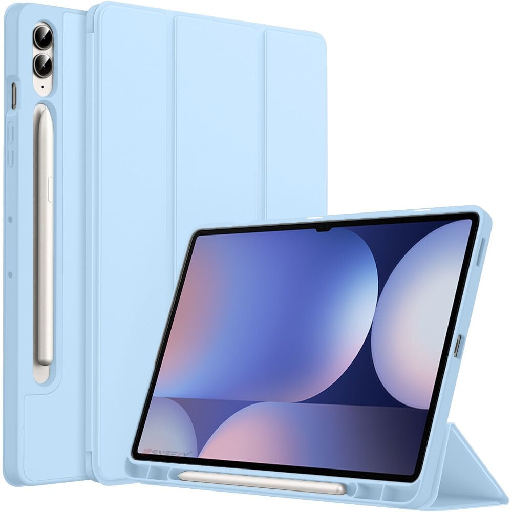 Samsung Galaxy Tab S10 Plus X820 12.4 İnç Kılıf Premium Silikon Kalem Bölmeli Smart Case Mavi