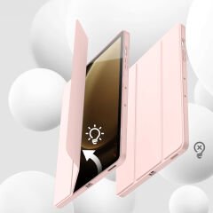Samsung Galaxy Tab S10 Plus X820 12.4 İnç Kılıf Premium Silikon Kalem Bölmeli Smart Case Pembe