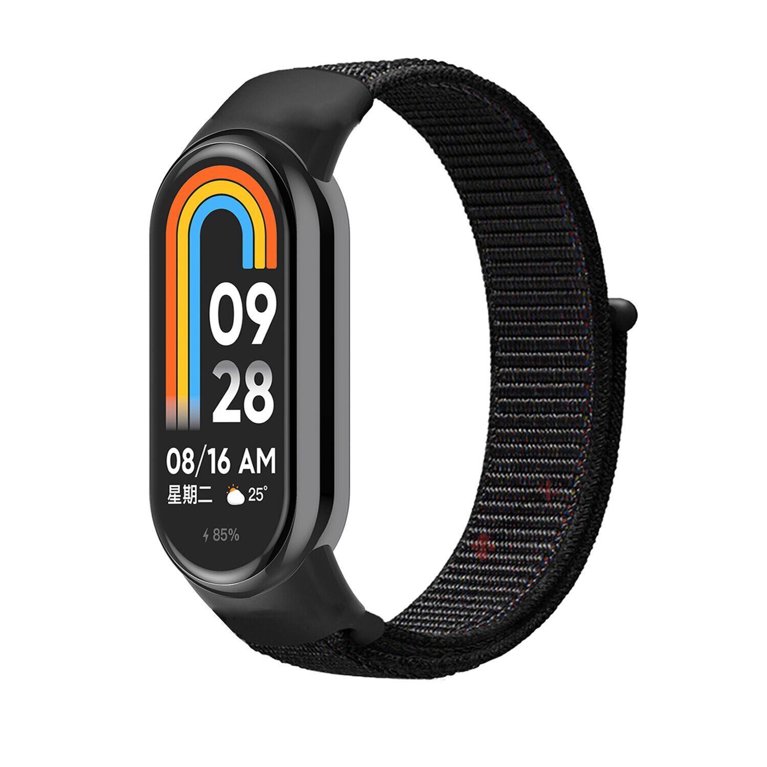 Xiaomi Mi Band 8 İle Uyumlu Hasır Nylon Akıllı Bileklik Kordon - Saat Kordonu Siyah - Kırmızı
