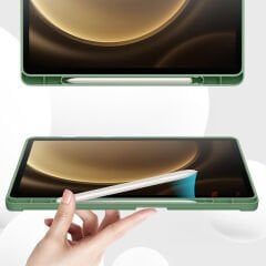 Samsung Galaxy Tab S10 Plus X820 12.4 İnç Kılıf Premium Silikon Kalem Bölmeli Smart Case Yeşil