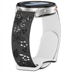 Huawei Watch Fit 3 İle Uyumlu FloraFlex Çiçek Desenli Silikon Kordon Siyah Beyaz