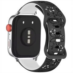 Huawei Watch Fit 3 İle Uyumlu FloraFlex Çiçek Desenli Silikon Kordon Siyah Beyaz