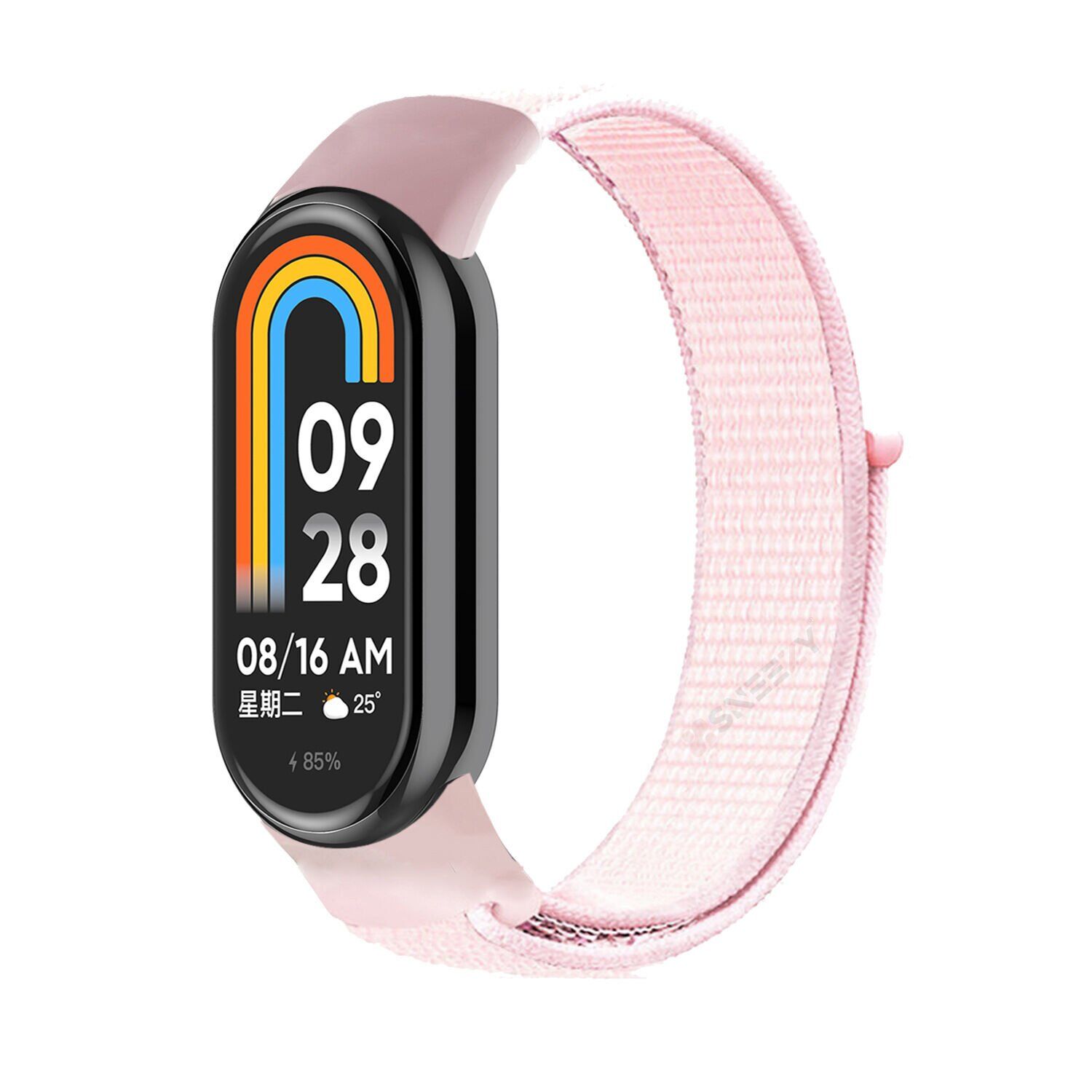 Xiaomi Mi Band 8 İle Uyumlu Hasır Nylon Akıllı Bileklik Kordon - Saat Kordonu Açık Pembe