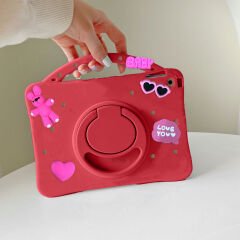 Samsung Tab A8 X200 10.5 İnç Jolly Döner Standlı Kids Çocuk Tablet Kılıfı Kırmızı - Kırmızı