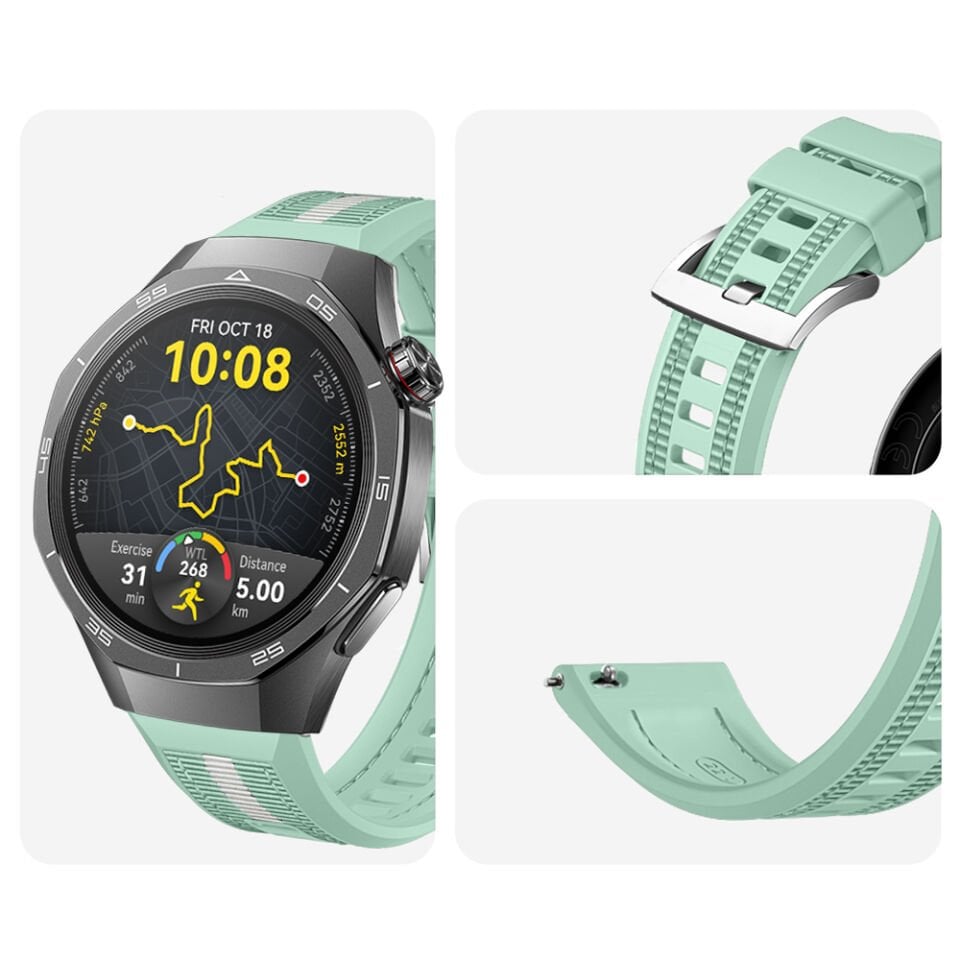 Huawei Watch GT5 Pro 46mm İle Uyumlu SportStripe Örgü Desen Metal Tokalı Silikon Akıllı Saat Kordonu Yeşil