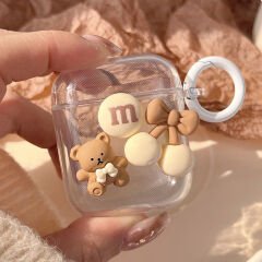 Apple AirPods 3.Nesil Uyumlu Kopçalı Ayıcık Firgürlü Sevimli Silikon Kılıf