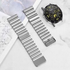 Sneezy Samsung Gear S3 Frontier R760 – S3 Classic R770 İle Uyumlu 22mm Clasp Manyetik Metal Kordon Gümüş - Gümüş