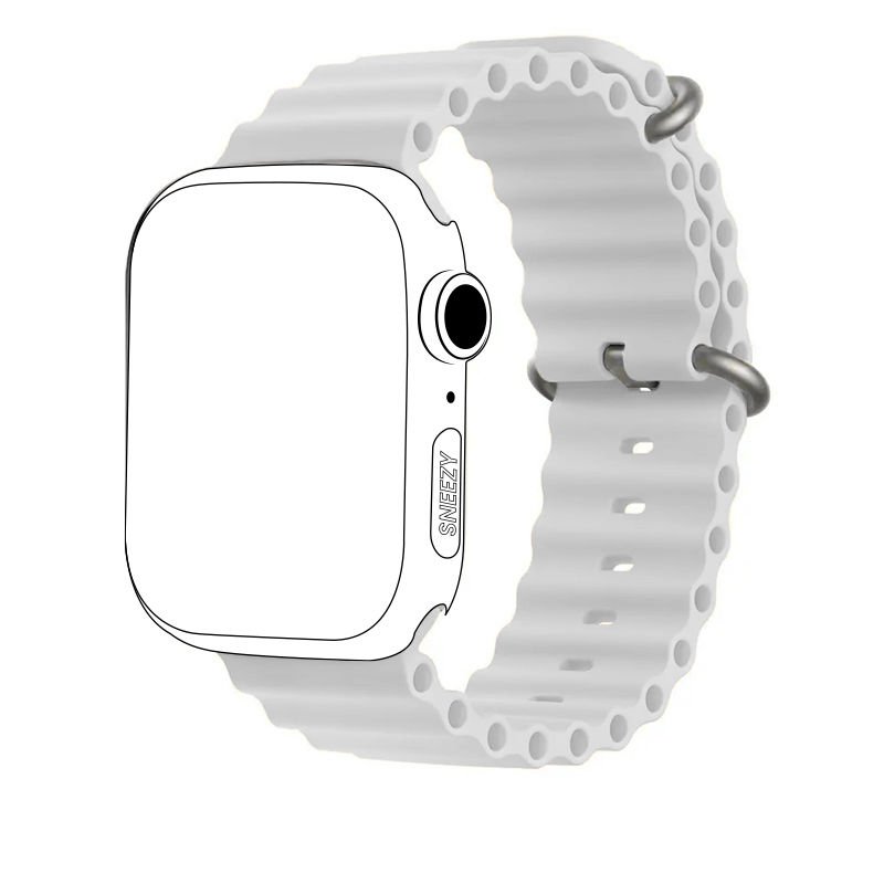 Apple Watch 42mm 44mm 45mm Seri 1 2 3 4 5 6 7 8 Se Uyumlu Seaflex Ocean Silikon Kordon Beyaz
