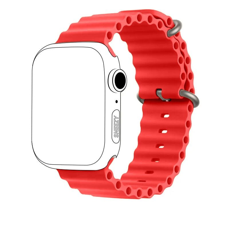 Apple Watch 42mm 44mm 45mm Seri 1 2 3 4 5 6 7 8 Se Uyumlu Seaflex Ocean Silikon Kordon Kırmızı