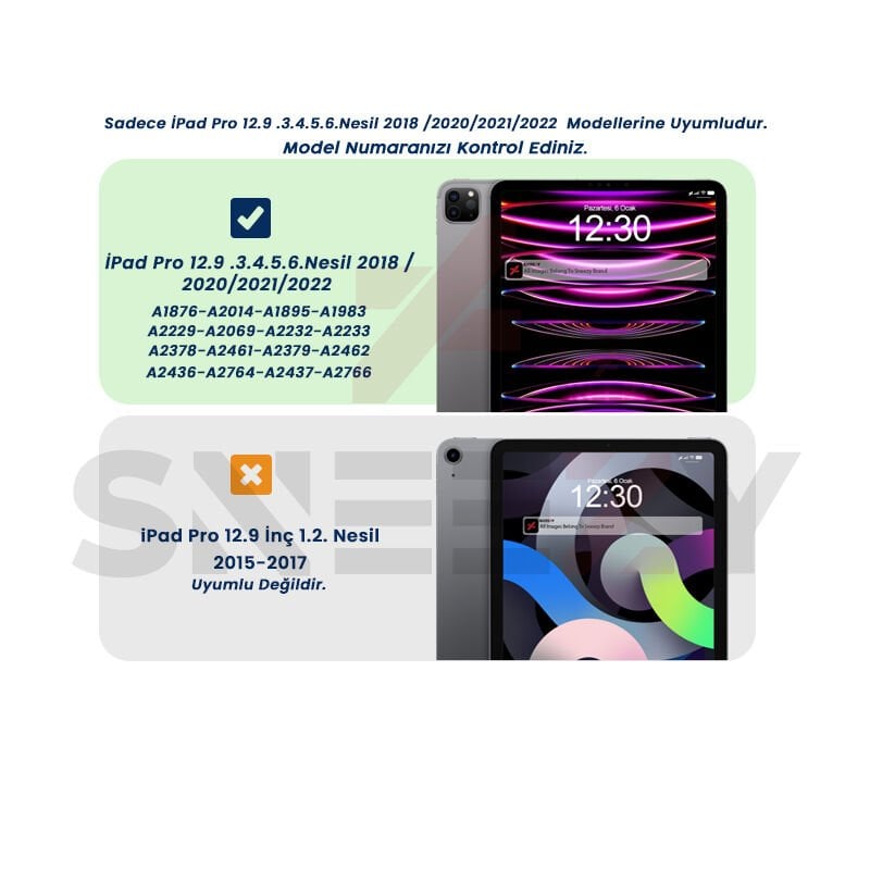 Apple iPad Pro 12.9 İnç 3.4.5.6. Nesil Kılıf ShockArmor Clear Köşe korumalı şeffaf tablet kılıfı