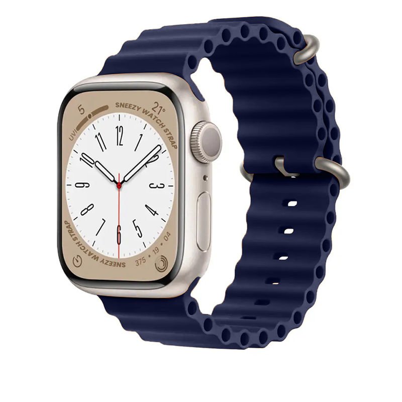 Apple Watch 42mm 44mm 45mm Seri 1 2 3 4 5 6 7 8 Se Uyumlu Seaflex Ocean Silikon Kordon Lacivert