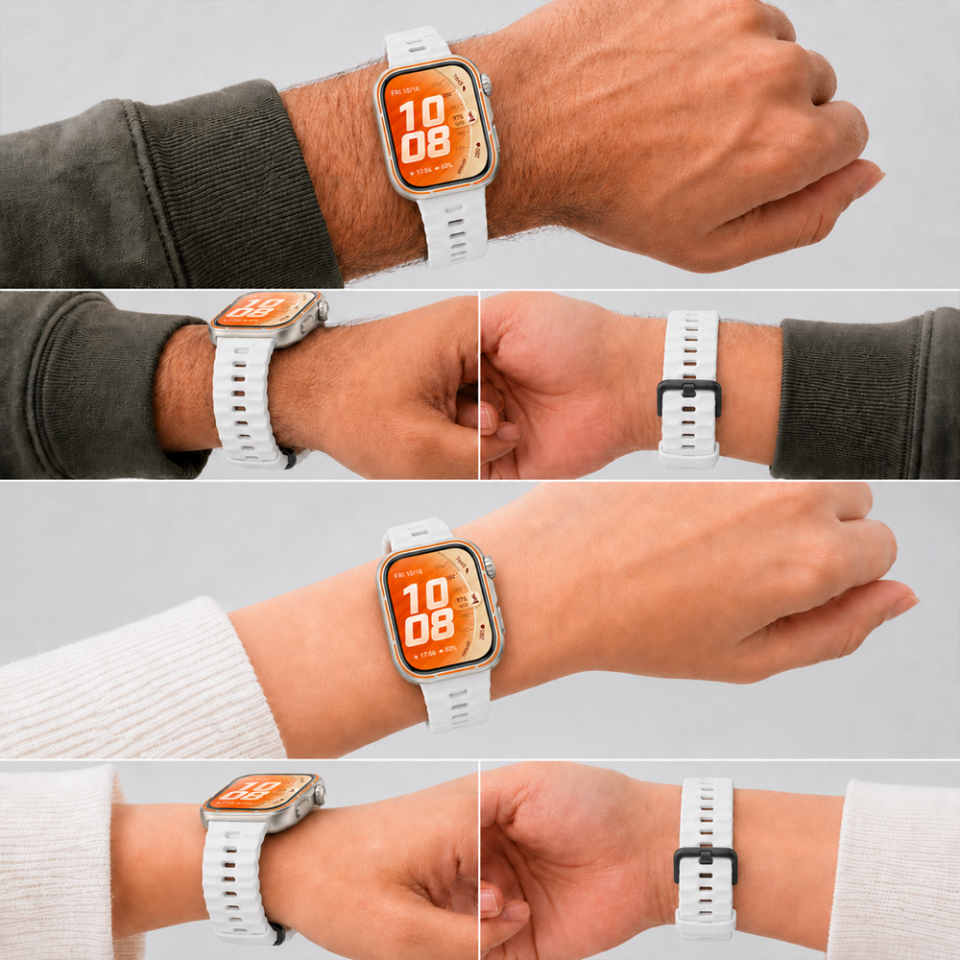 Huawei Watch Fit 5 Pro İle Uyumlu Tırtıklı Metal Tokalı Spor Silikon Kordon