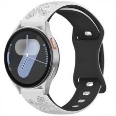 Samsung Galaxy Watch 4 5 Serisi ile Uyumlu FloraFlex Çiçek Desenli Silikon Kordon Beyaz