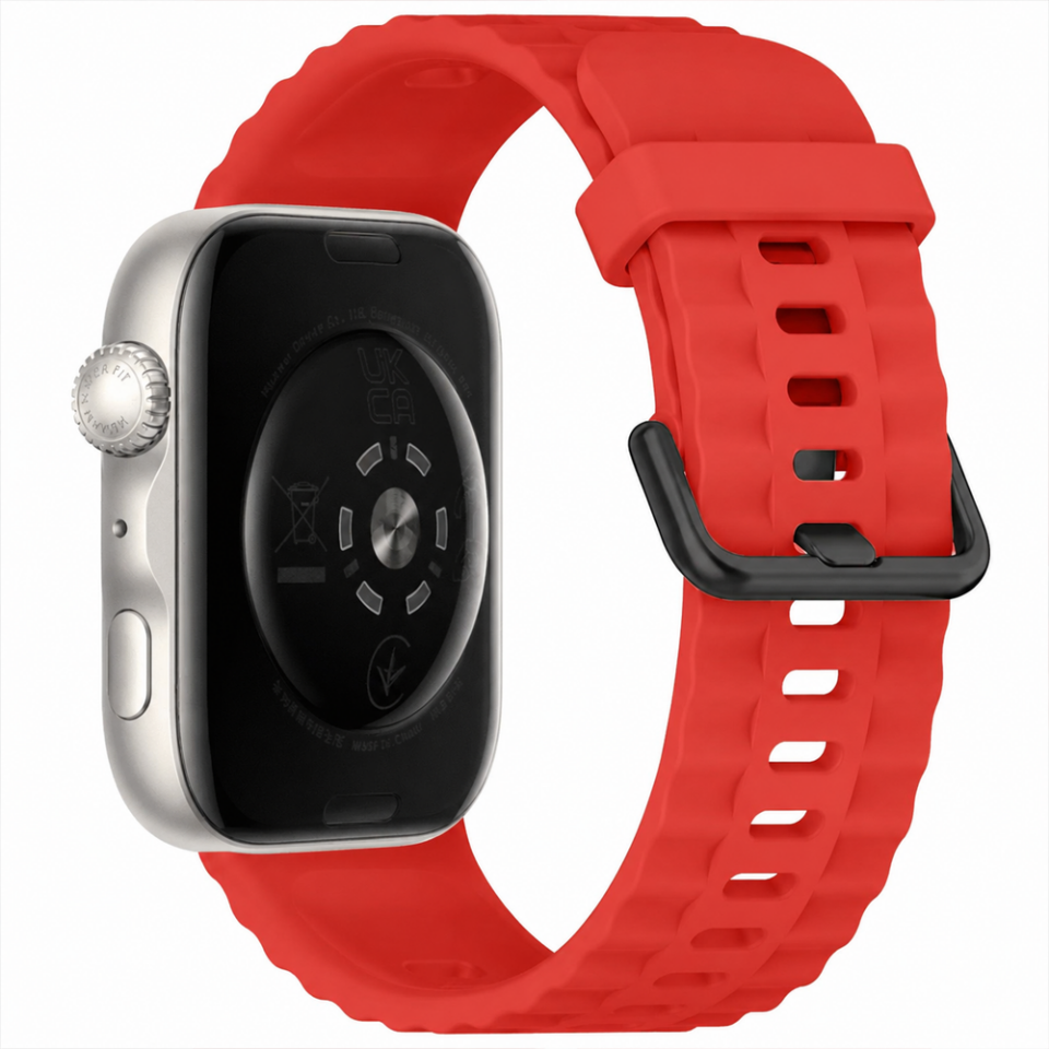 Huawei Watch Fit 5 Pro İle Uyumlu Tırtıklı Metal Tokalı Spor Silikon Kordon Kırmızı