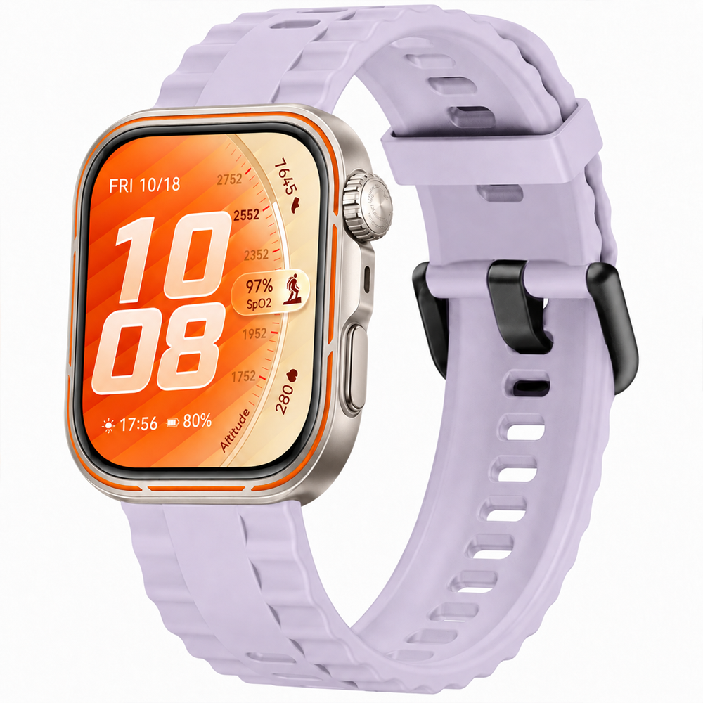 Huawei Watch Fit 5 Pro İle Uyumlu Tırtıklı Metal Tokalı Spor Silikon Kordon Lila