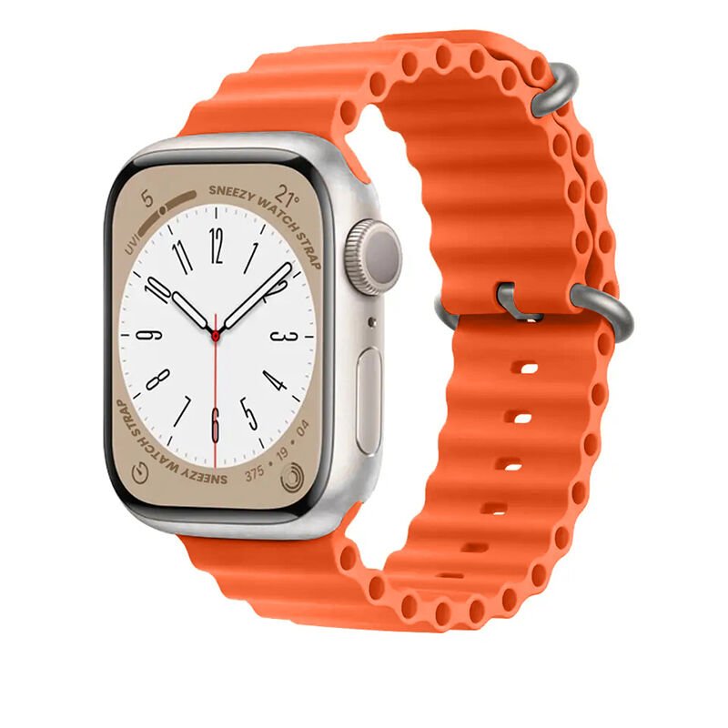 Apple Watch 42mm 44mm 45mm Seri 1 2 3 4 5 6 7 8 Se Uyumlu Seaflex Ocean Silikon Kordon Turuncu