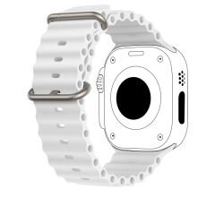 Apple Watch 49mm Ultra Seri Uyumlu Seaflex Ocean Silikon Kordon Beyaz